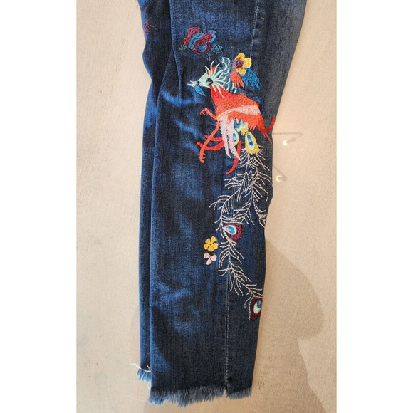 Free People Embroidered Bird Raw Hem Skinny Jeans Sz 28 Peacock Floral - Picture 7 of 15